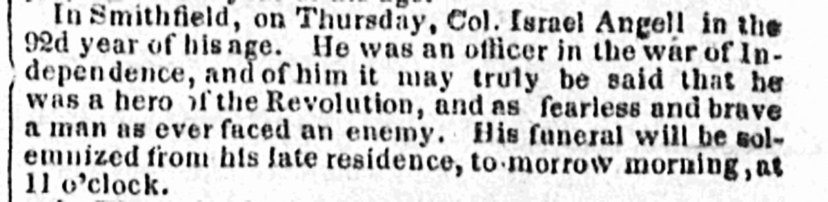 HERO REMEMBERED: 
This “Mortuary Notice” ran in the Rhode-Island American on Tuesday, May 08, 1832.